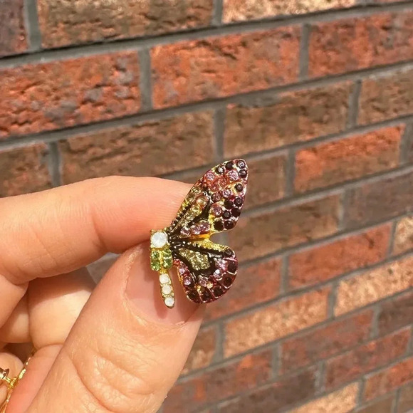 Flutterby Butterfly Pink Crystal Gold Earrings - Picture 6 of 9